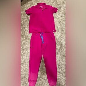 Figs Women's Magenta Joggers with Blue Drawstring